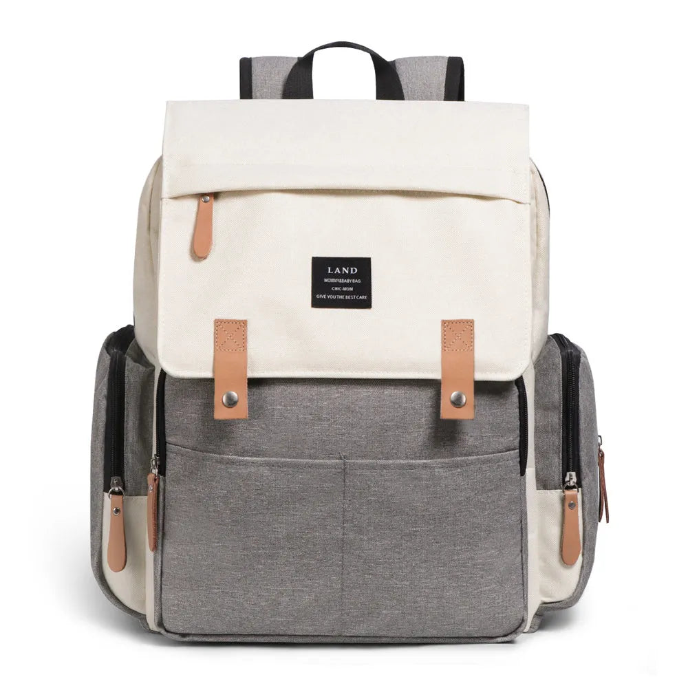 LAND Mommy large oxford cloth diaper backpack with changing mat, shown in grey colour.