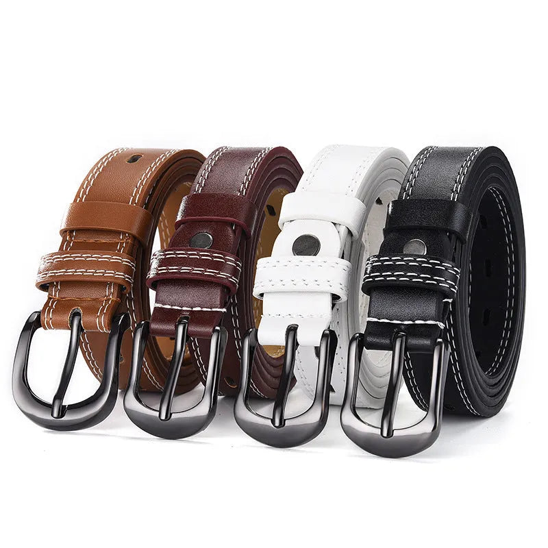 Thin imitation leather belt with hollow-out square buckle in five colours, 105cm length