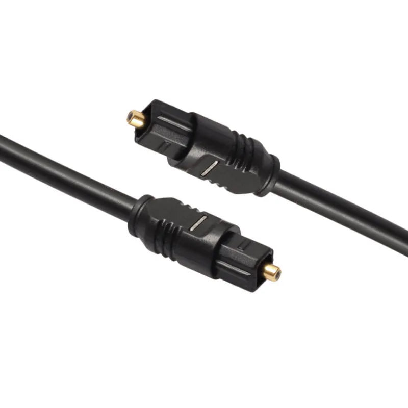 Black Toslink fibre optic audio cable with square connectors showing 2 metre length