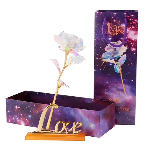 24K luminous colour gold rose flower set in gift box with tote bag