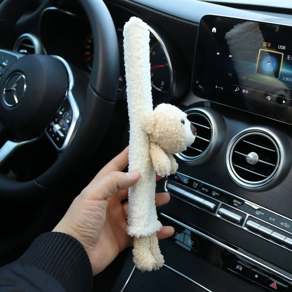 Cartoon animal car seatbelt shoulder protector in lamb wool with rabbit and bear designs