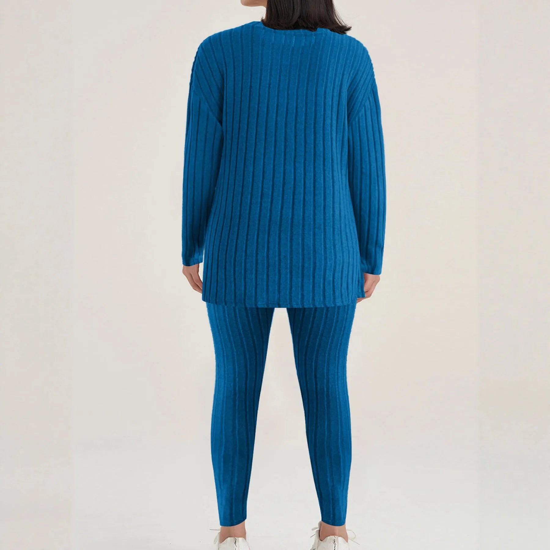 Women's black sunken stripe two-piece homewear set with a regular sleeve top and trousers.