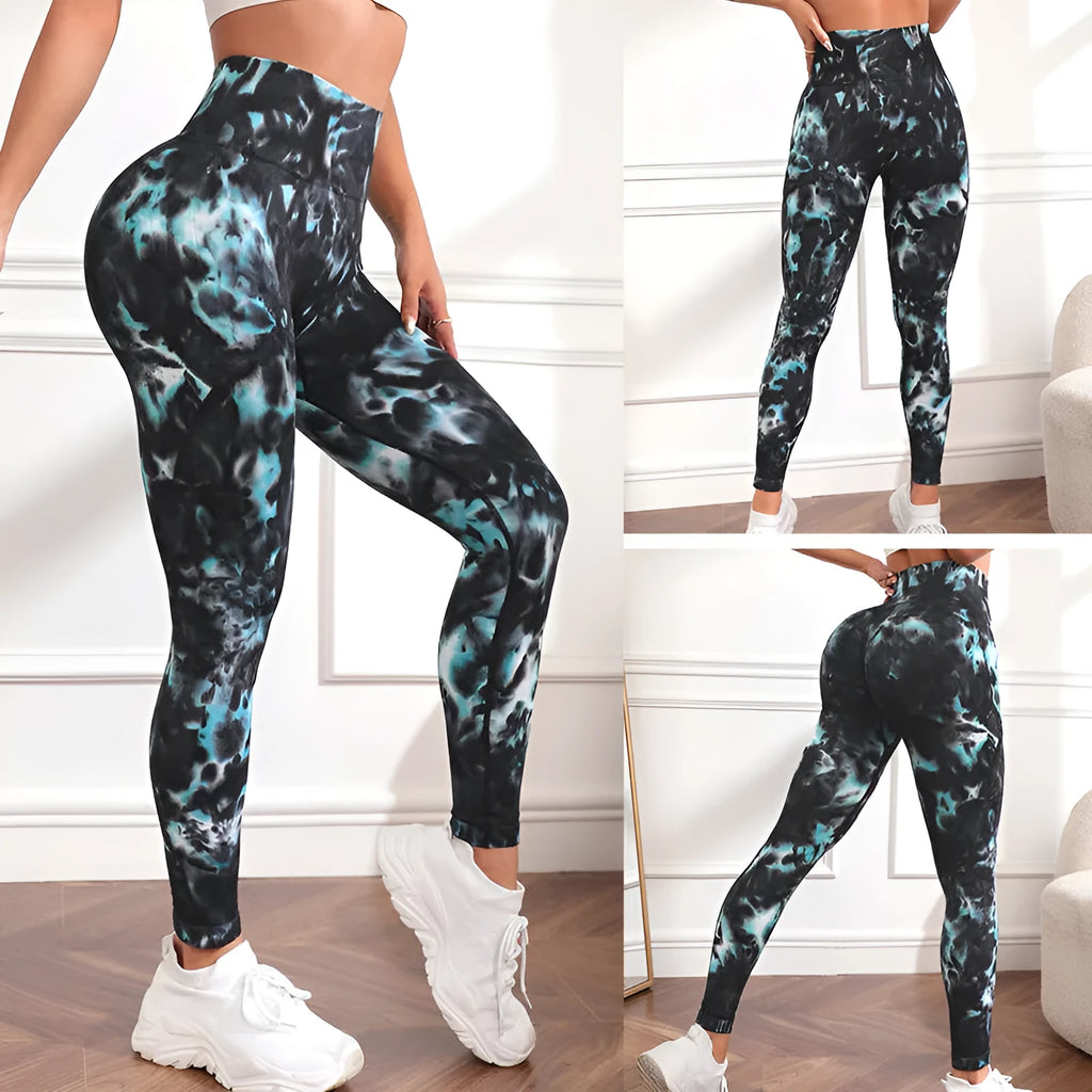 Black and green alternating nylon yoga sports pants for women, running fitness tights, S M L sizes