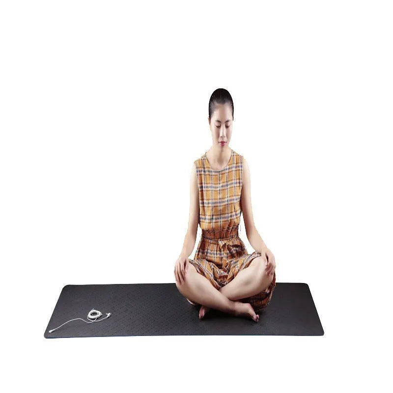 Blue conductive yoga mat with grounding wire, plant and flower pattern, 182x61cm dimensions