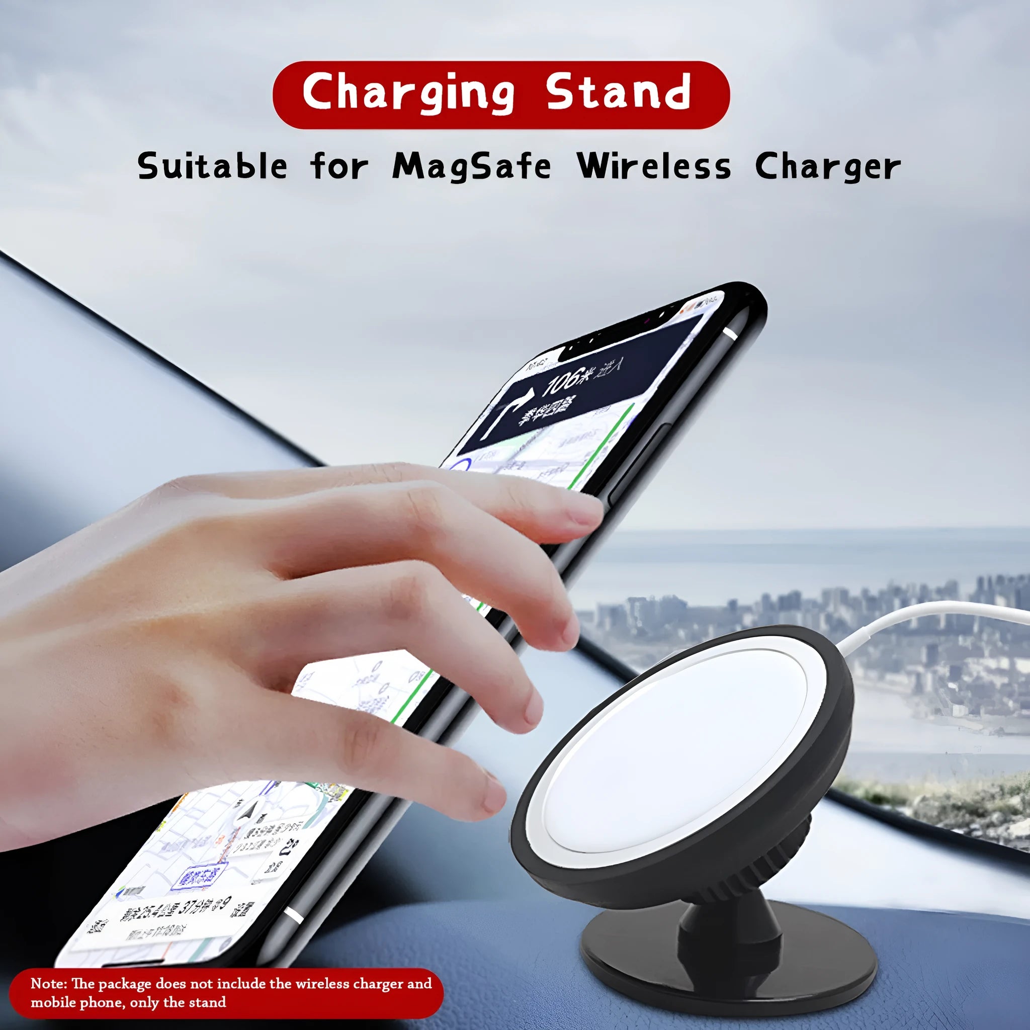 Black magnetic car phone holder showing air vent and base mounting bracket options