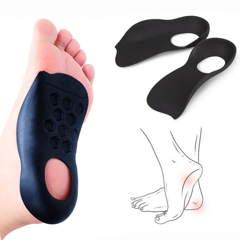 TPR arch support varus correction insoles in white, black, and skin colour for shoe sizes 35-45.
