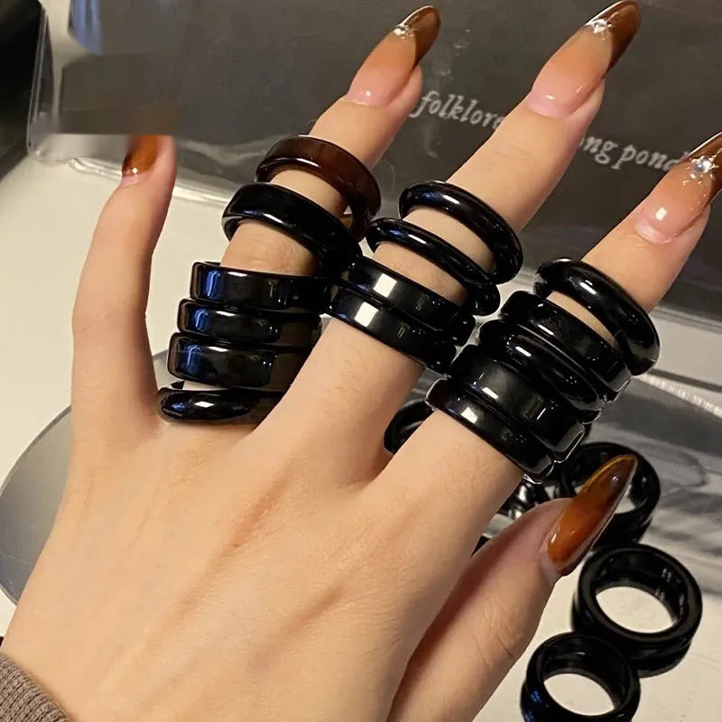 Natural Brazil agate ring polished chalcedony random-hair finish unisex size 16-18 eight colours