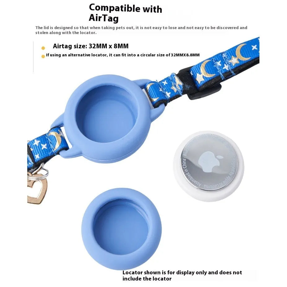 AirTag protective case attached to cat collar in adjustable S or M sizes