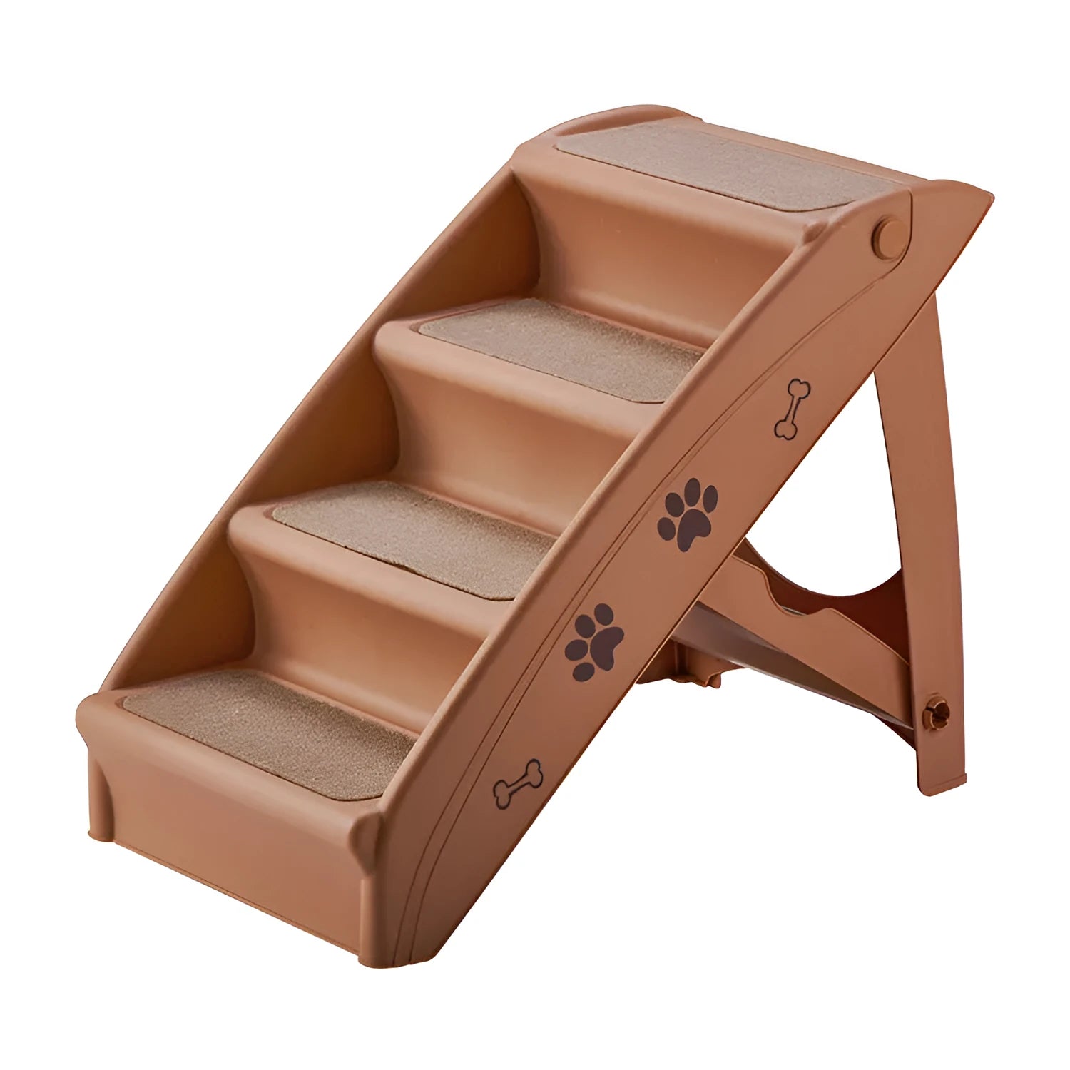 Foldable plastic pet step for small dogs and cats with non-slip mat, shown in beige colour