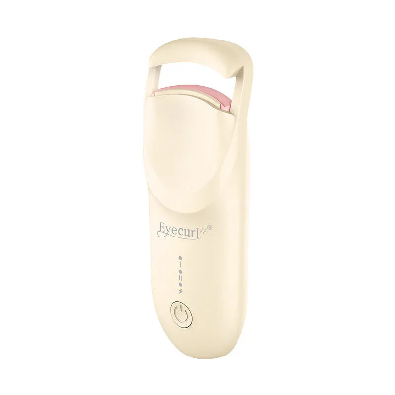 Electric eyelash curler with USB charging cable in cream white, maca pink or vanilla apricot colour options