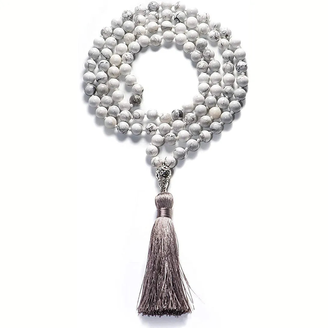 95-100cm agate tassel necklace with geometric pattern and mixed stone beads including amethyst and lapis lazuli