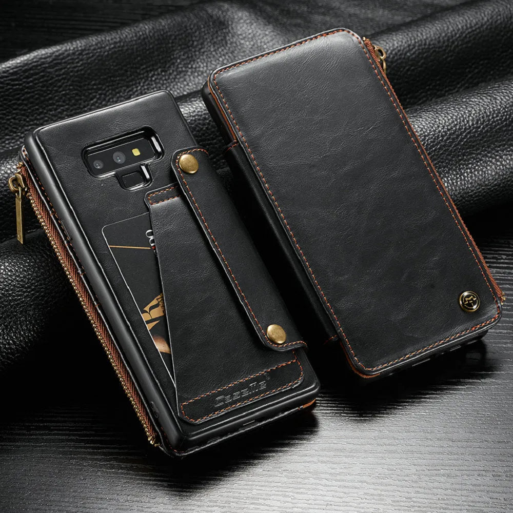 Black PU leather flip phone case for Samsung Note9 showing front cover closed.