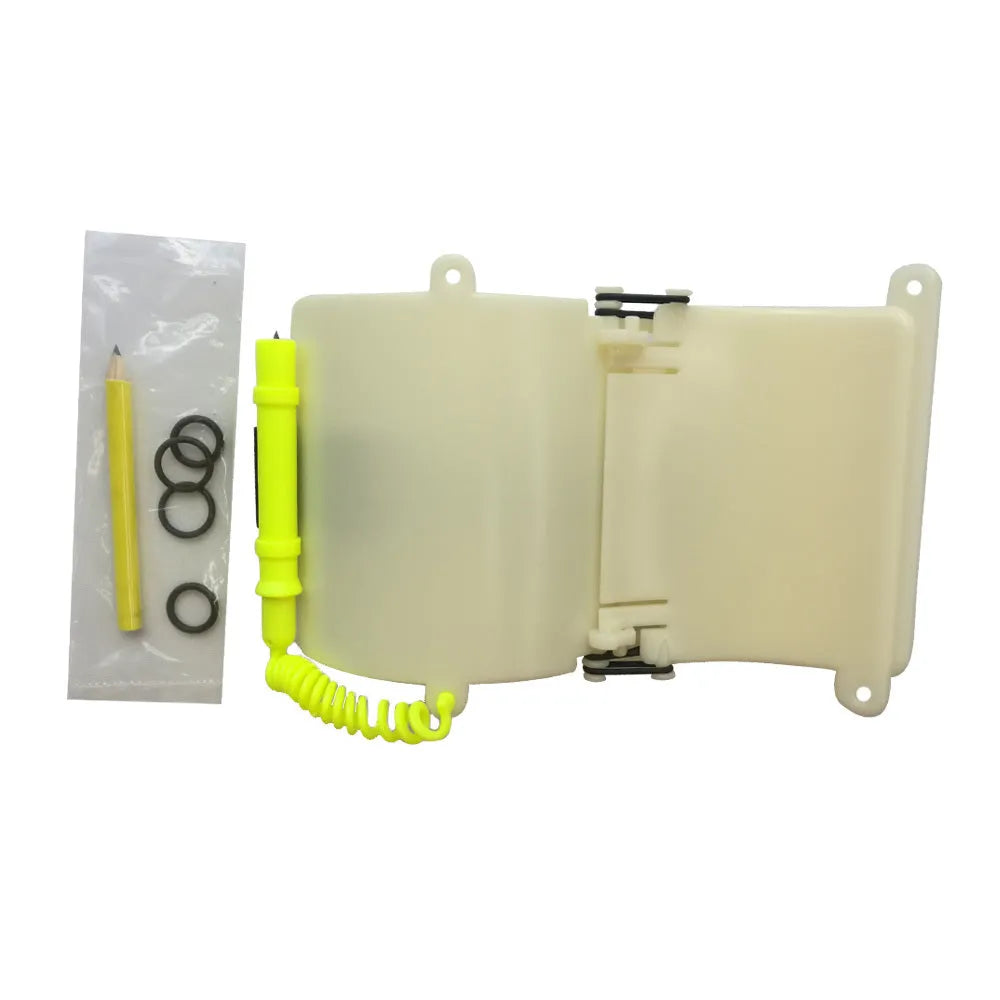 White luminous underwater writing wristboard for scuba diving communication with pencil