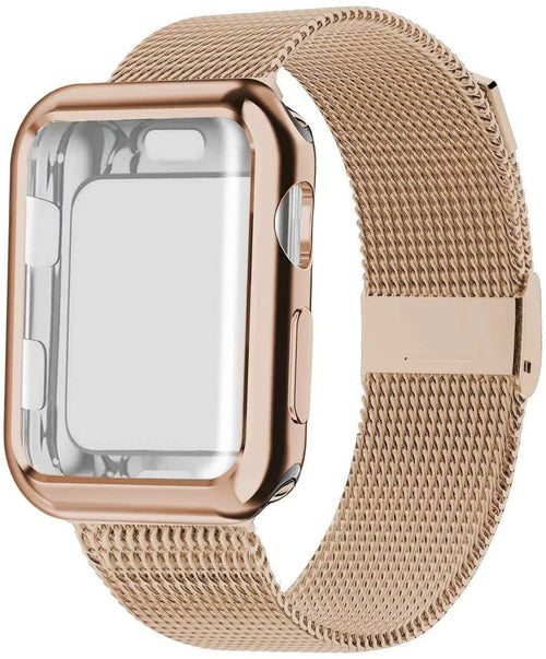 Apple Watch magnetic Milanese loop metal wristband in multiple colours with protective case.