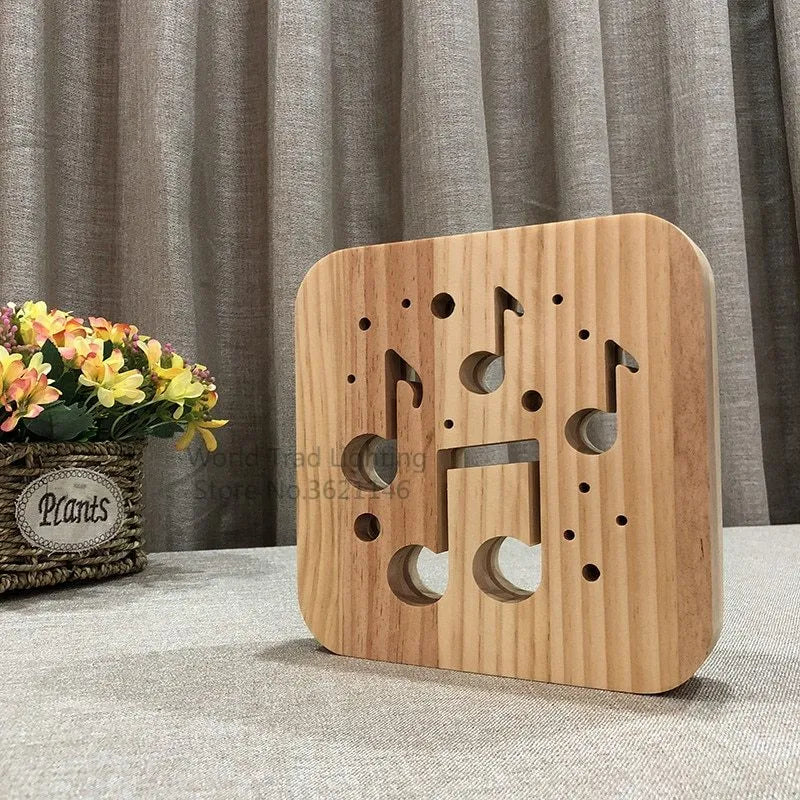 Square wooden LED atmosphere lamp with warm white glow and USB power cable