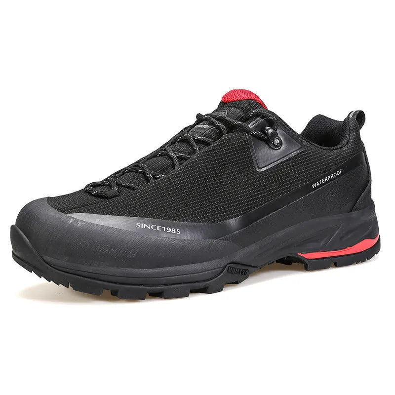 Men's low-top hiking boots with leather mesh upper and round toe design in black colour