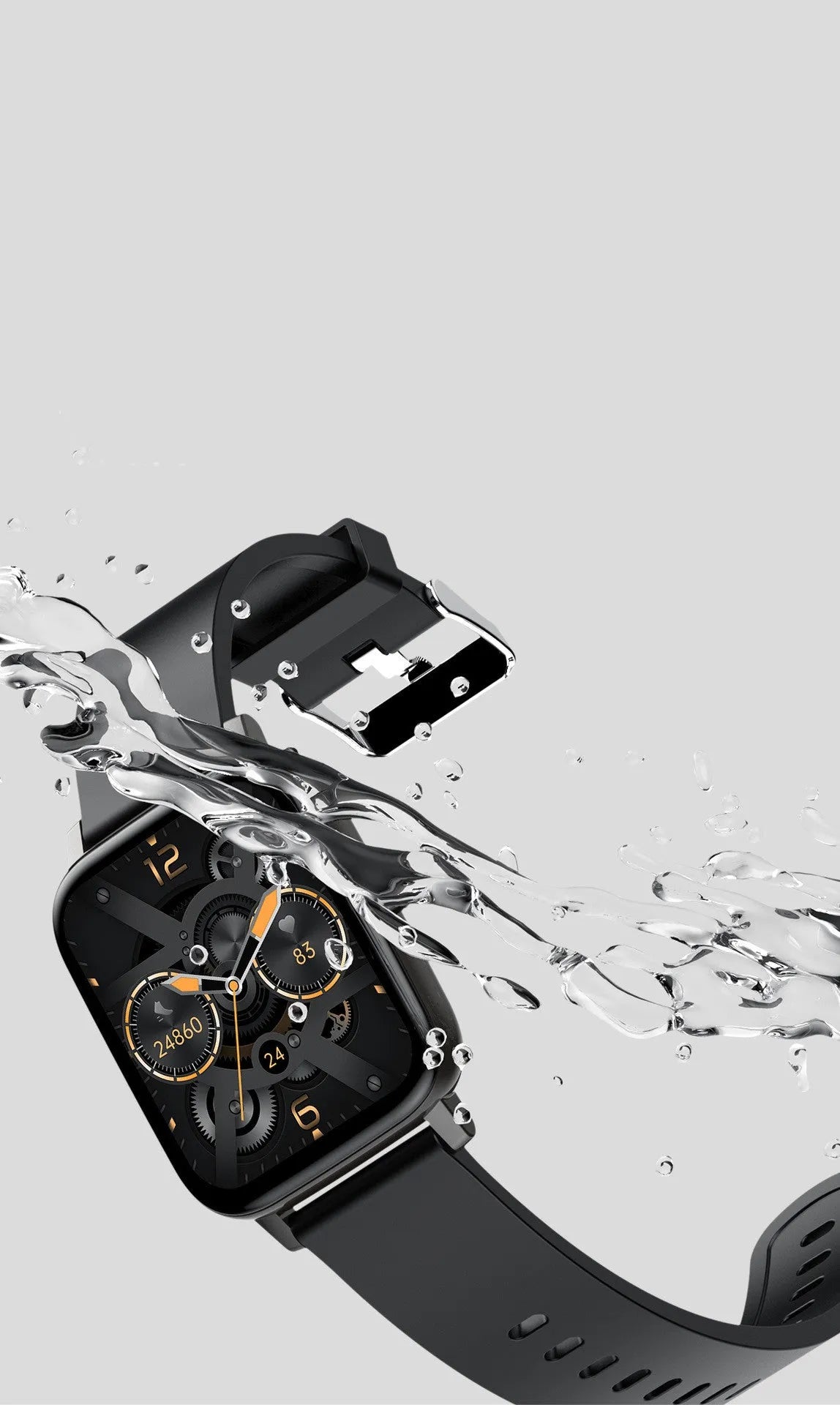 H80 sports smart watch with black silicone strap showing ECG and blood oxygen monitoring on its 1.69-inch screen.