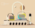 Bluetooth karaoke speaker with LED coloured lights in white, pink, or sky blue with microphone
