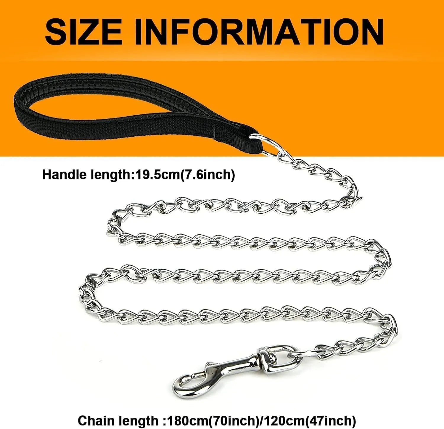 Heavy duty metal dog leash chain with soft padded handle in black, blue, or red for large medium dogs