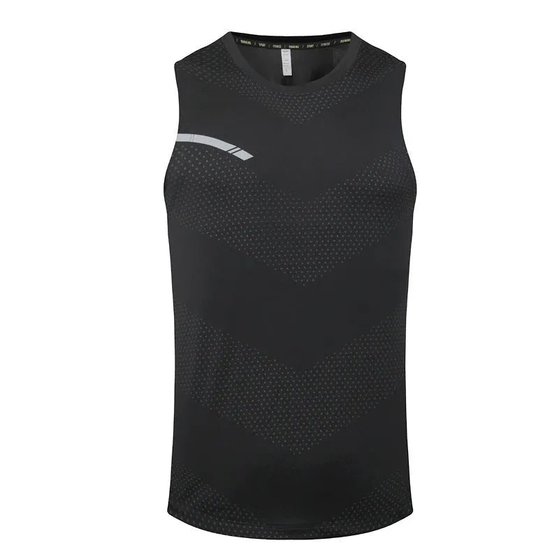 Men's solid colour quick-dry sports vest made from polyester blend fabric.