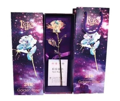 24K luminous colour gold rose flower set in gift box with tote bag