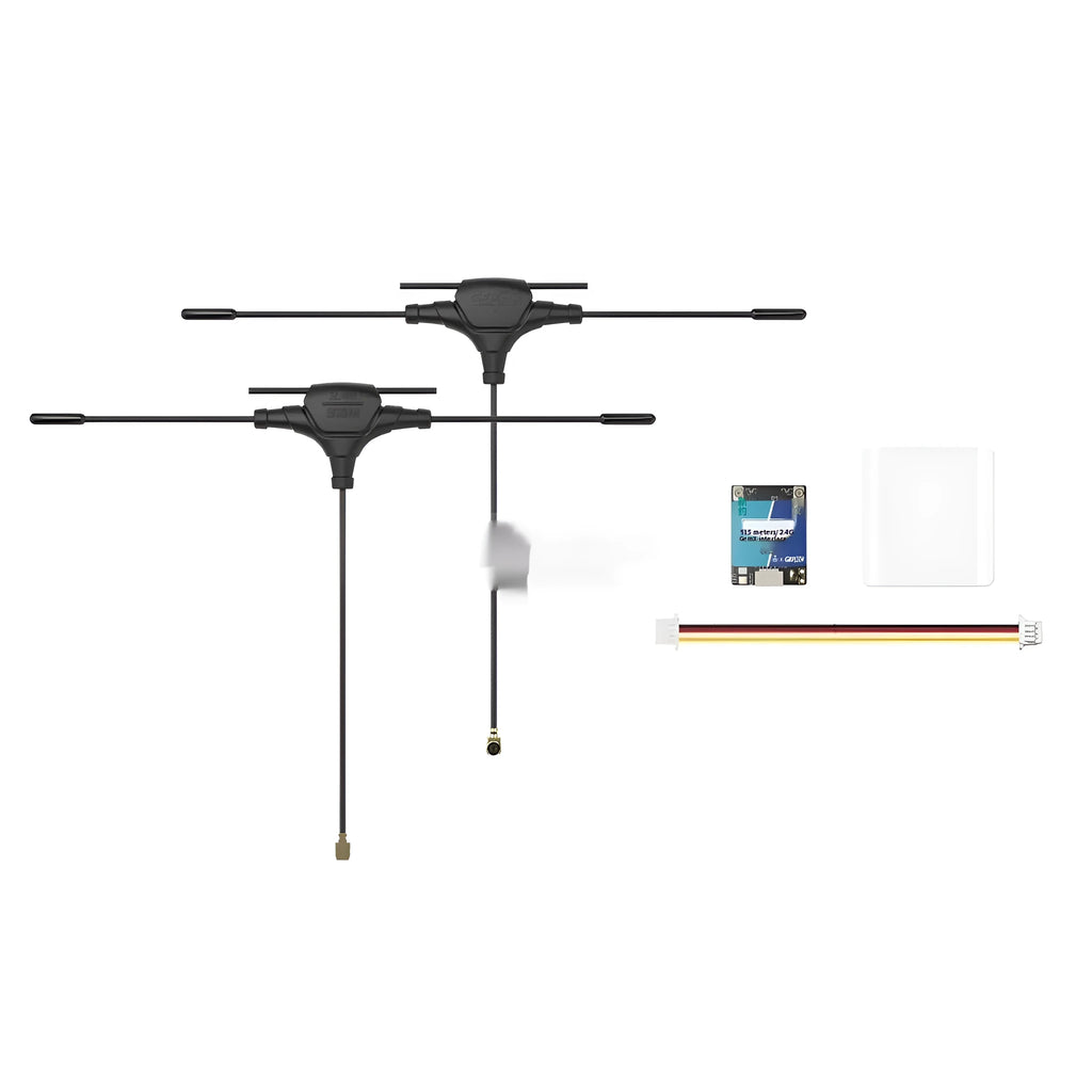 FPV drone dual-frequency receiver with metal housing and two T-shaped antennas