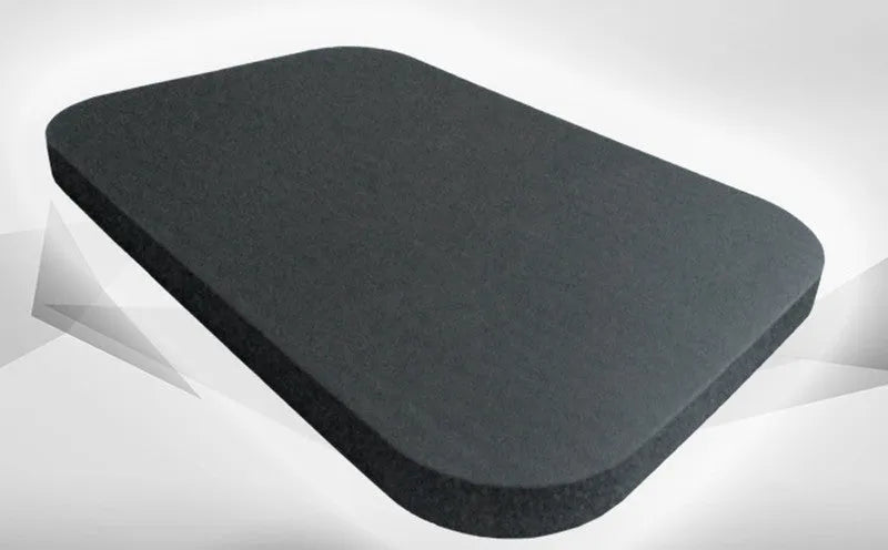 Black yoga knee pad 29x19x1.5cm NBR high density foam on floor with abdominal wheel