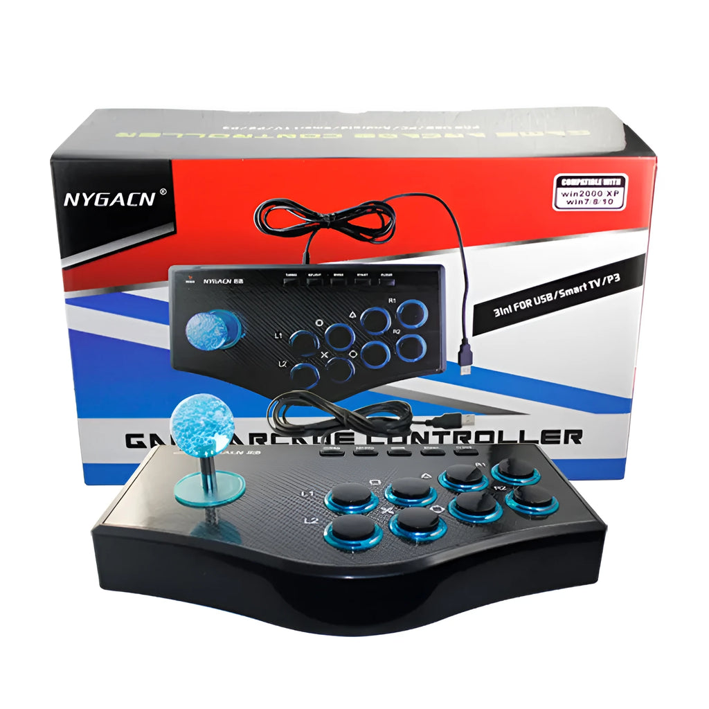 Wired USB arcade joystick black ABS with turbo function for PS3 PC