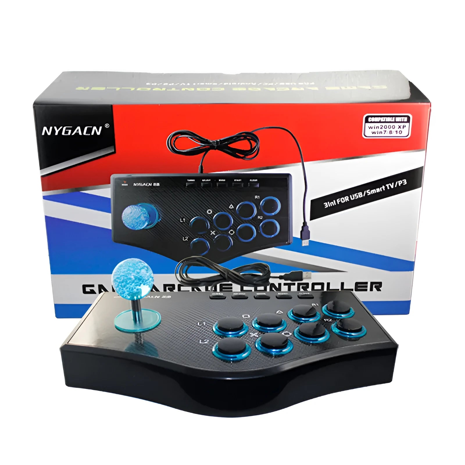 Wired USB arcade joystick black ABS with turbo function for PS3 PC