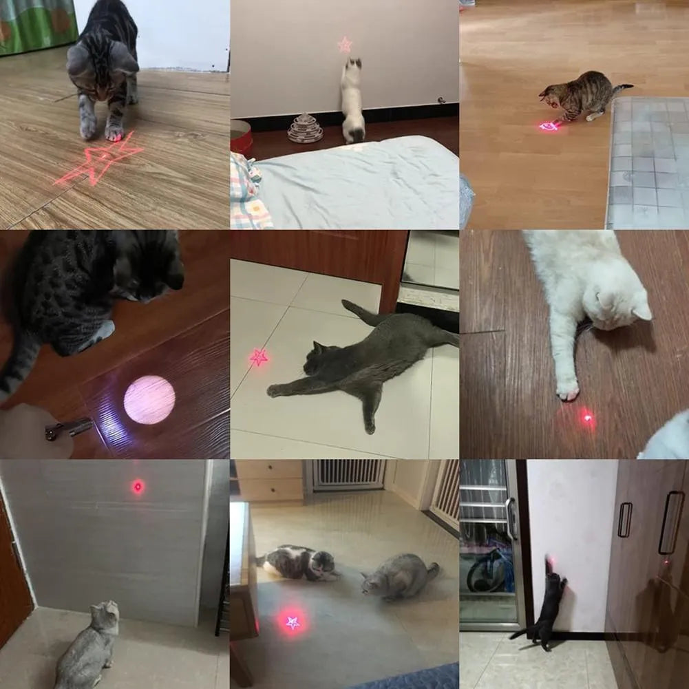 Pink and black rechargeable infrared cat teaser toy with keychain attachment showing 5cm dimensions