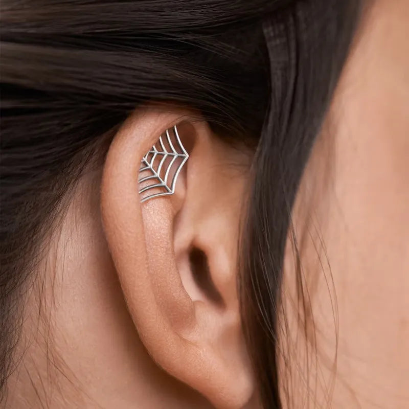 Spider web geometric mesh stud earrings in gold and silver electroplated colours