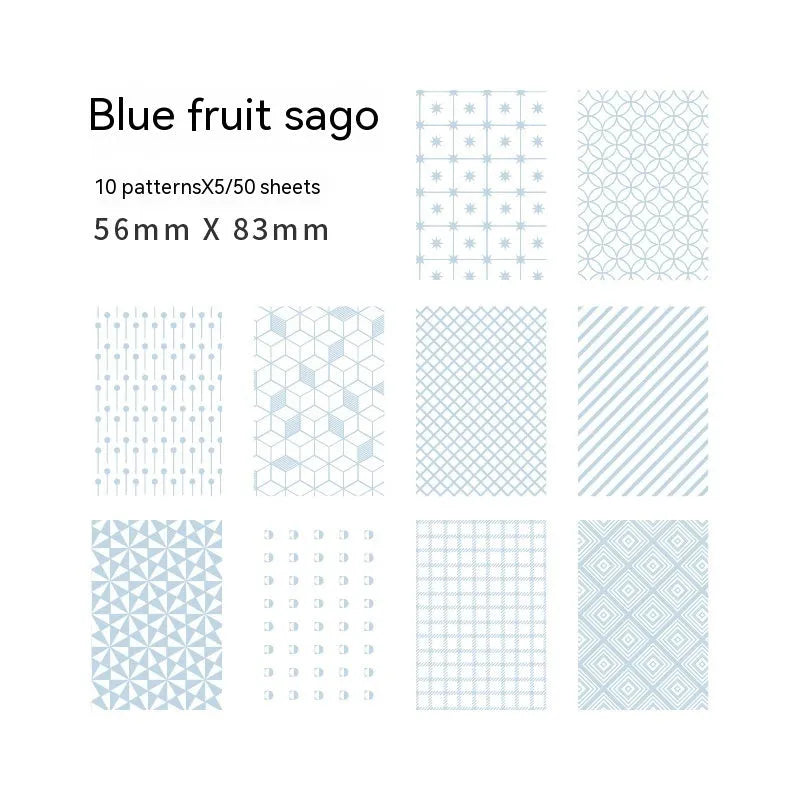 Dessert Supply Series retro collage note paper set showing ten different pastel colours on 56x83mm sheets