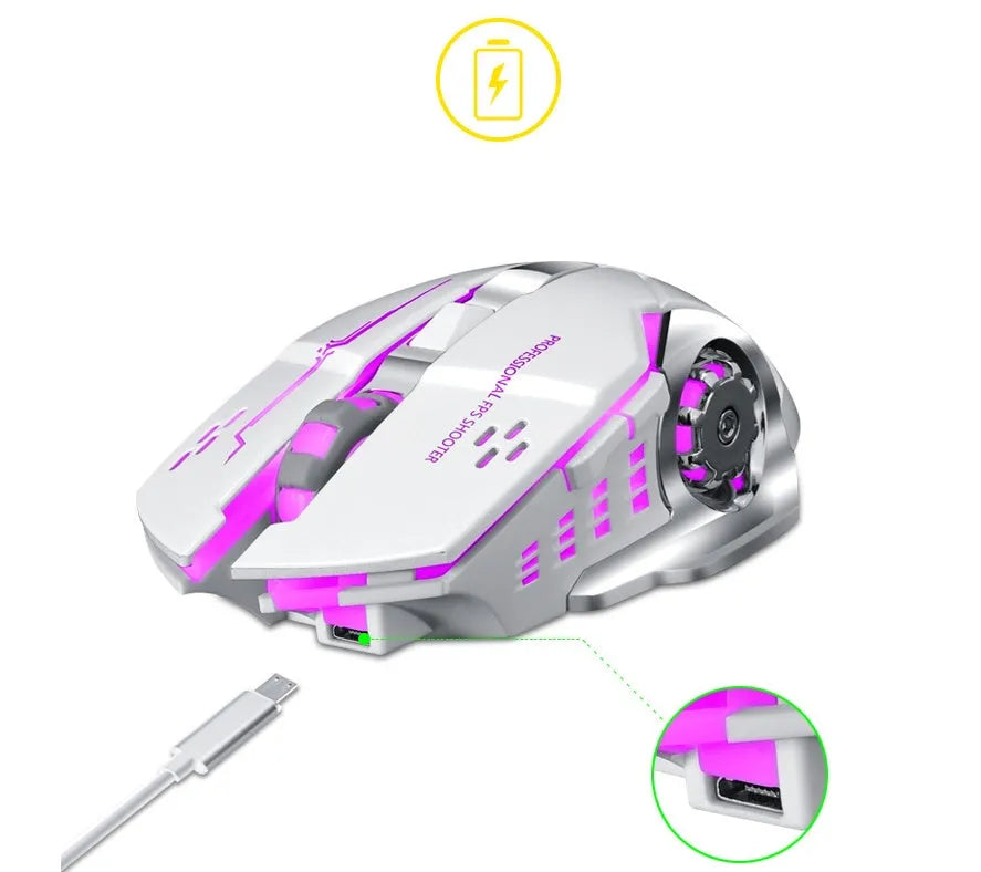 Wireless computer mouse with silent click buttons and optical sensor in black or white colour options