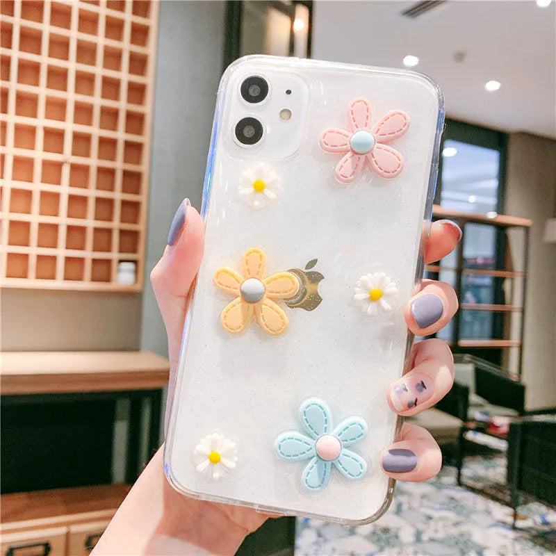 Soft rubber iPhone case with girl heart design and New Year's flowers pattern for multiple iPhone models