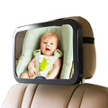 Car mounted baby observation mirror - black curved convex acrylic mirror, 29.8 x 18.7cm, rear-facing infant viewing