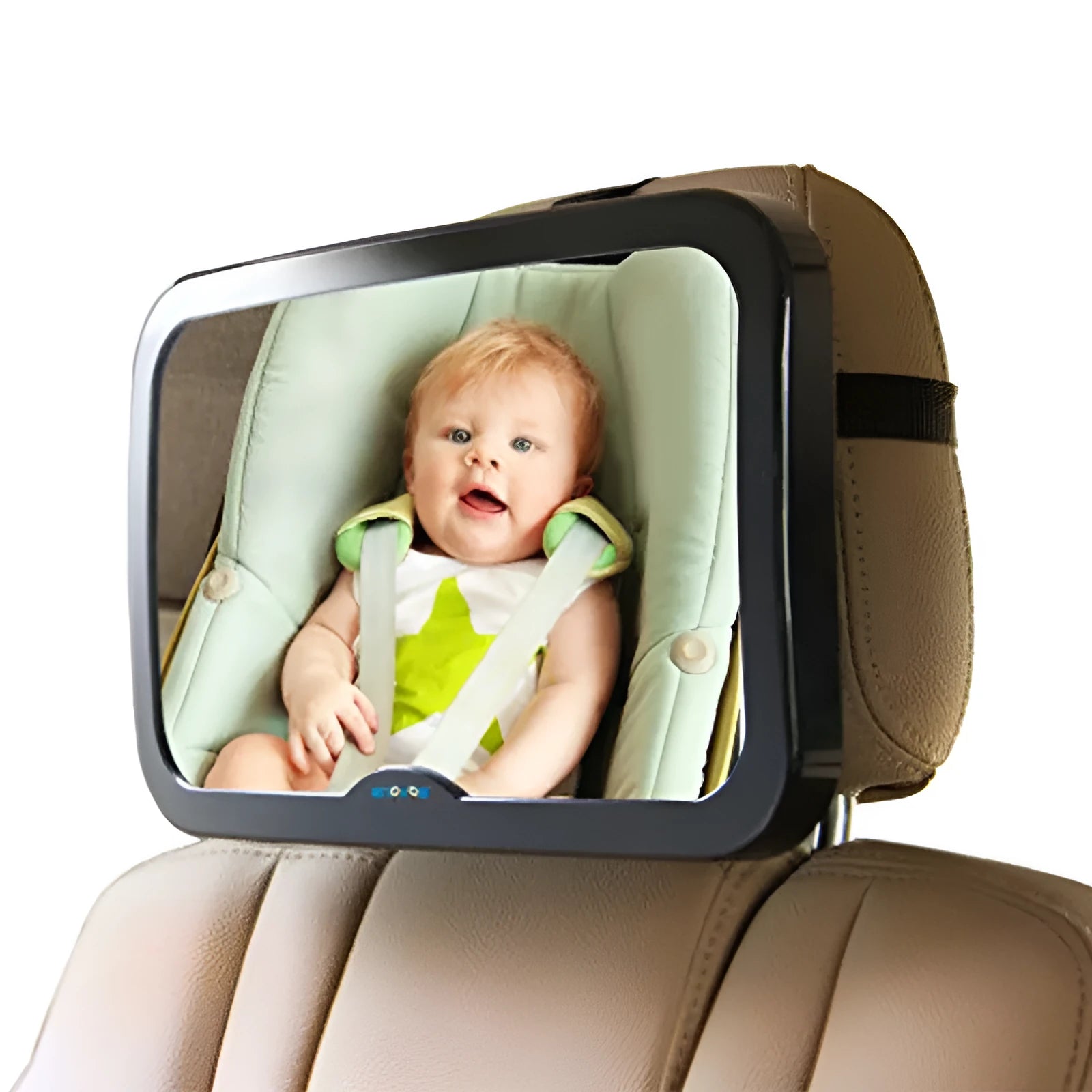 Car mounted baby observation mirror - black curved convex acrylic mirror, 29.8 x 18.7cm, rear-facing infant viewing