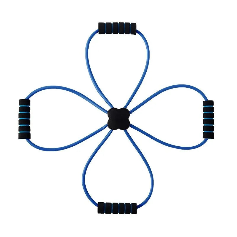 Blue eight-character puller resistance band for shoulder fitness exercises with cross-tension device