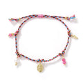 Ethnic style women's bracelet handmade from colourful braided rope with woven carrying strap tag design