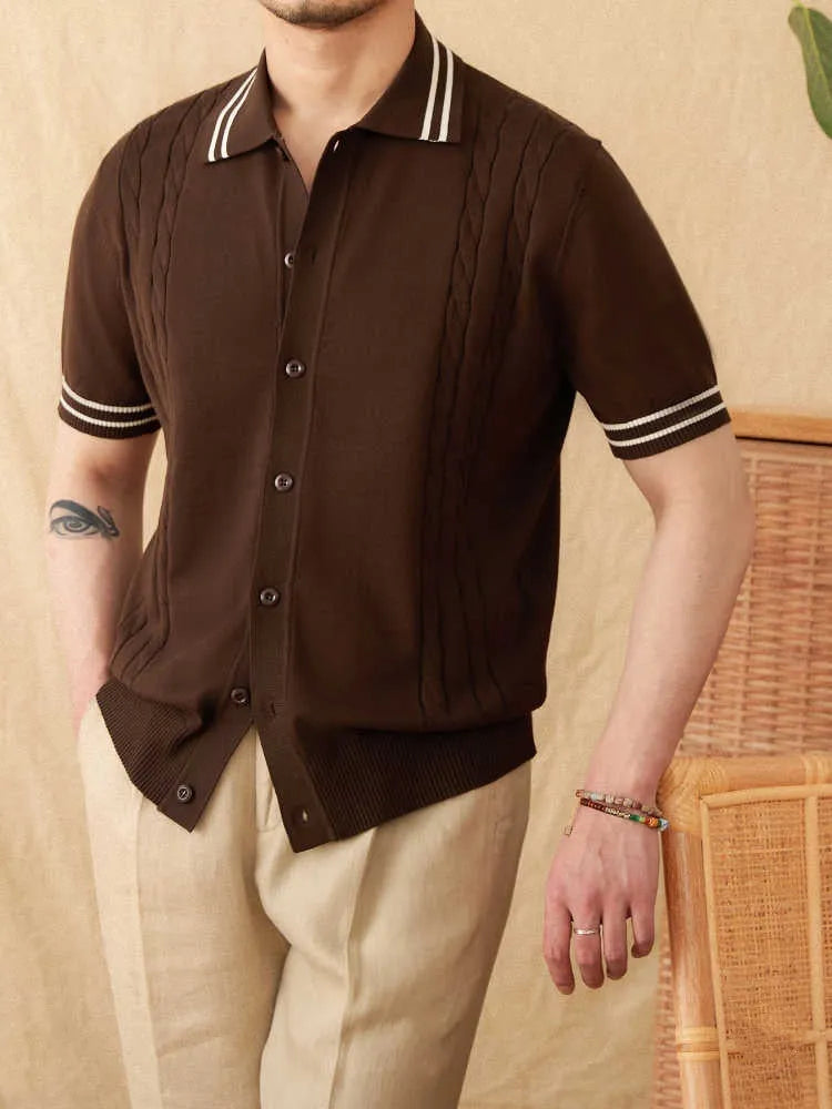 Cotton blended lapel polo shirt in apricot colour with short sleeves
