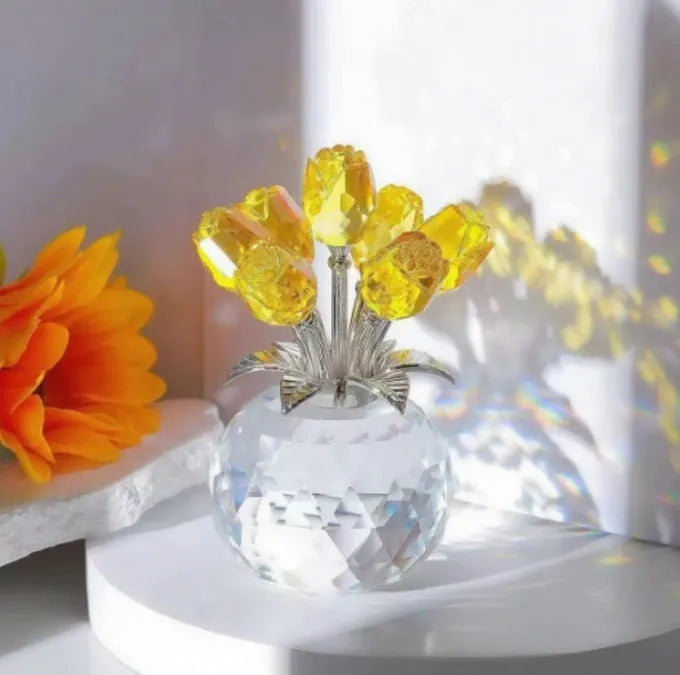 K9 crystal glass decorative rose ornament with geometric Chinese style design in multiple colour options