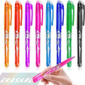 Heat-erasable gel pen set with plastic shells and stainless steel nibs in multiple colours