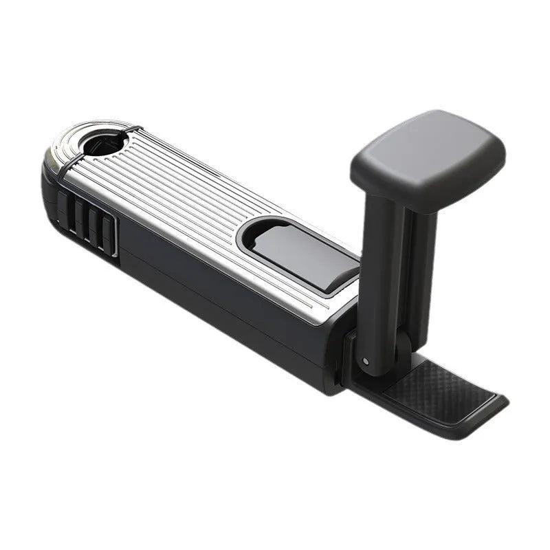 Car seat back rotating hook bracket for General Motors rear headrest, vertical screen mount, buckle type, black