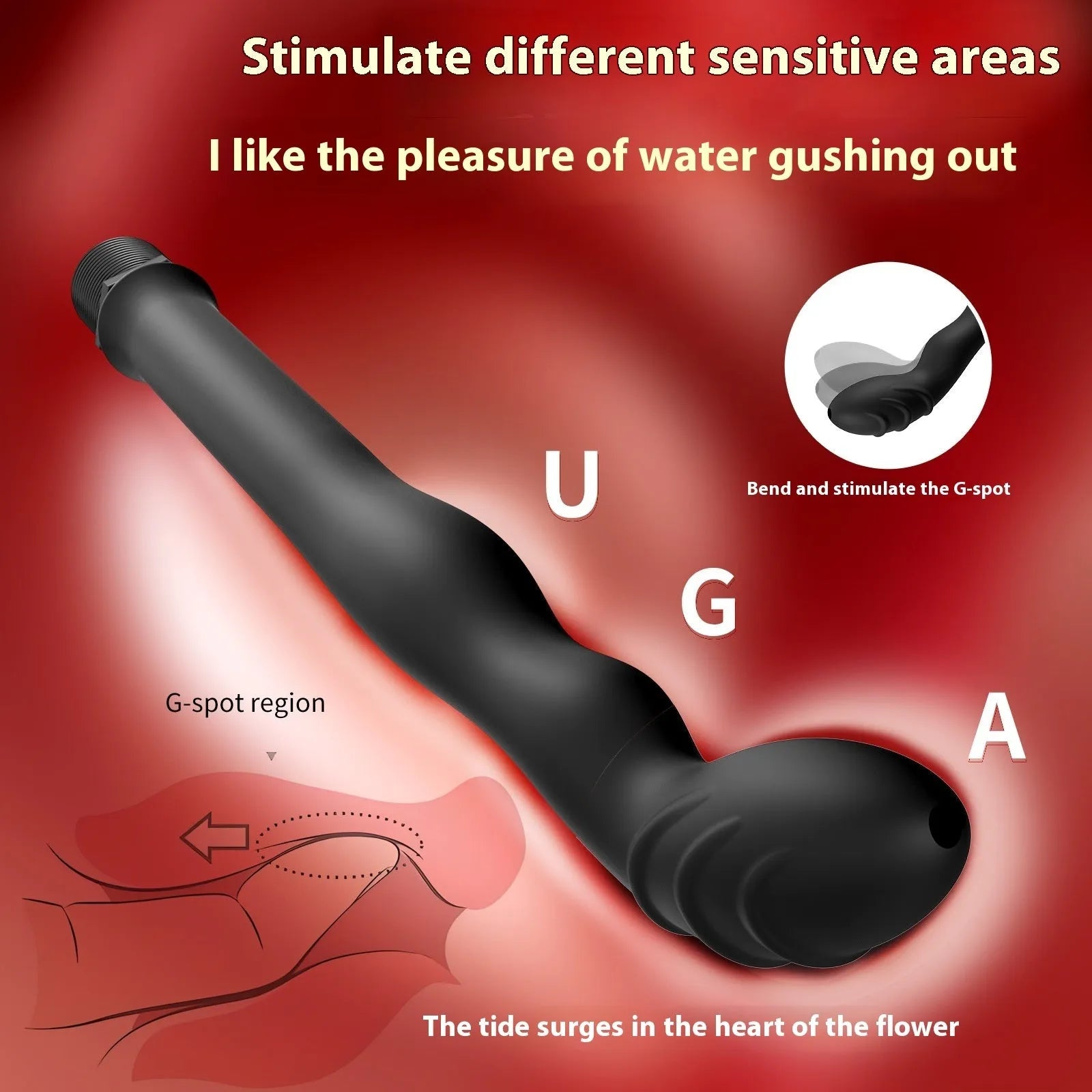 Black silicone hosepipe flusher with enema attachment for pet hygiene and cleaning applications