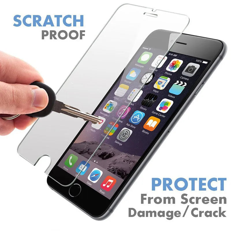 Tempered glass screen protector film for iPhone with anti-fingerprint coating.