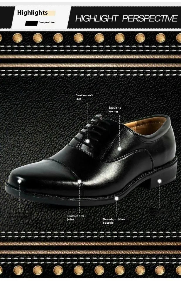 Mesh three connector business casual leather shoes with round toe, rubber sole, and PU upper in lace-up style on display