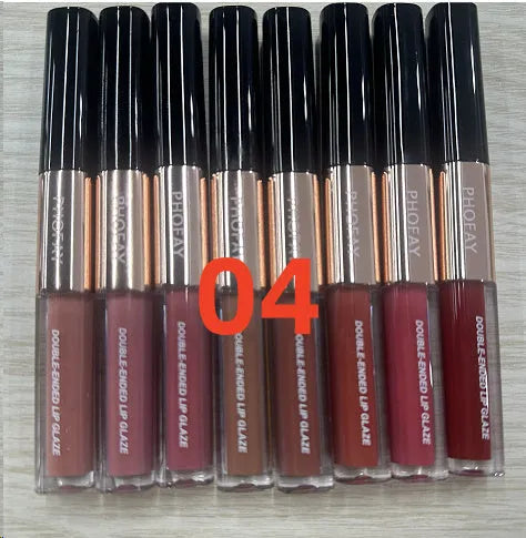 C-L021 double-head non-stick cup lip gloss tube showing two applicator tips and available in eight colours.