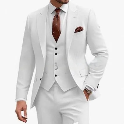Men's slim fit three-piece suit in chemical fibre blend fabric for formal occasions