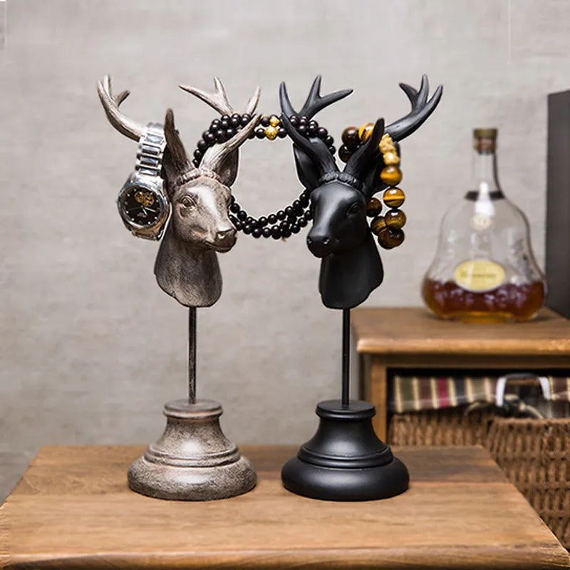 Natural resin animal sculpture decoration in black, white or wood colour, 13x15x32cm dimensions