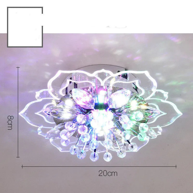 Modern crystal ceiling lamp with flower-shaped shade and LED lighting