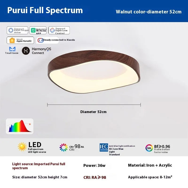 Mid-ancient full spectrum intelligent ceiling lamp in walnut colour for bedroom study use